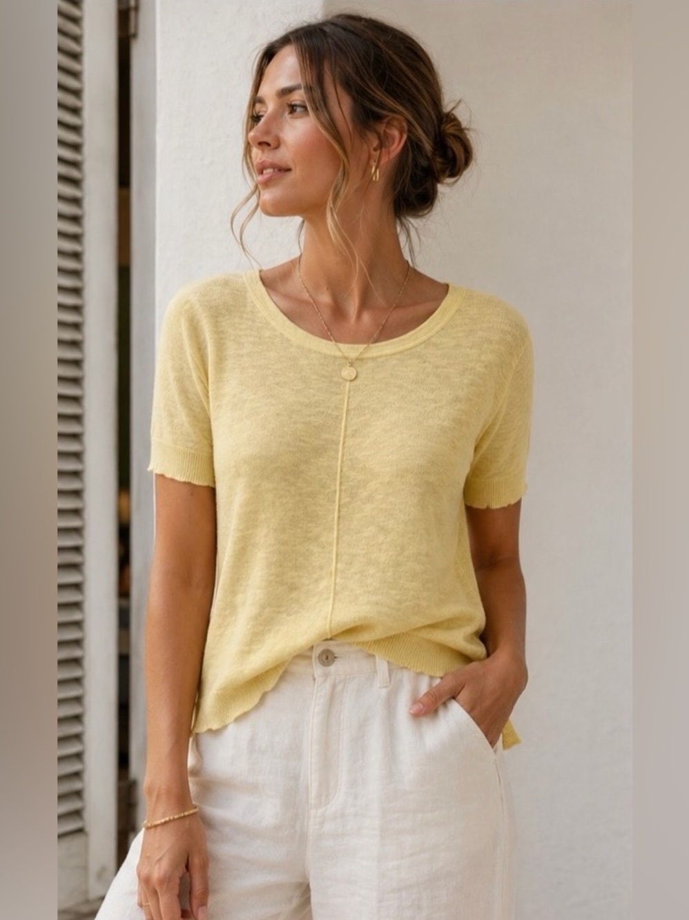Cheryl Nash 100% Linen Butter Yellow Top |